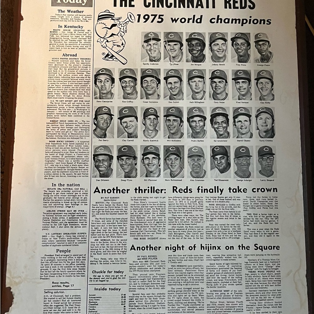 The Cincinnati Reds 1975 World Champions Plaque